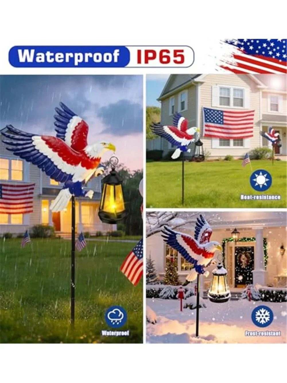 2 Pack 4th of July Decoration Solar Light Solar Eagle Garden Lights with Lantern